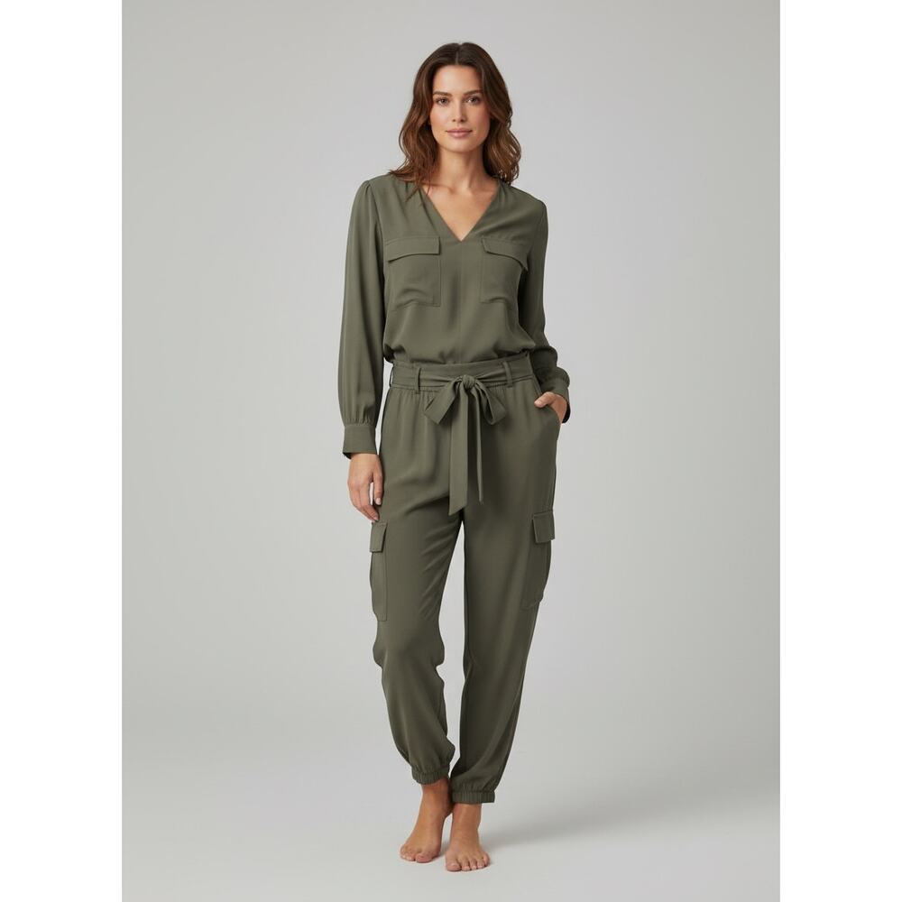 GoSilk Silk Utility Set Green Jogger Pants & Blouse PP Petite